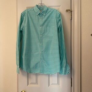 J. Crew Crewcuts Aqua Checkered Button Down Shirt Teen Boy 16